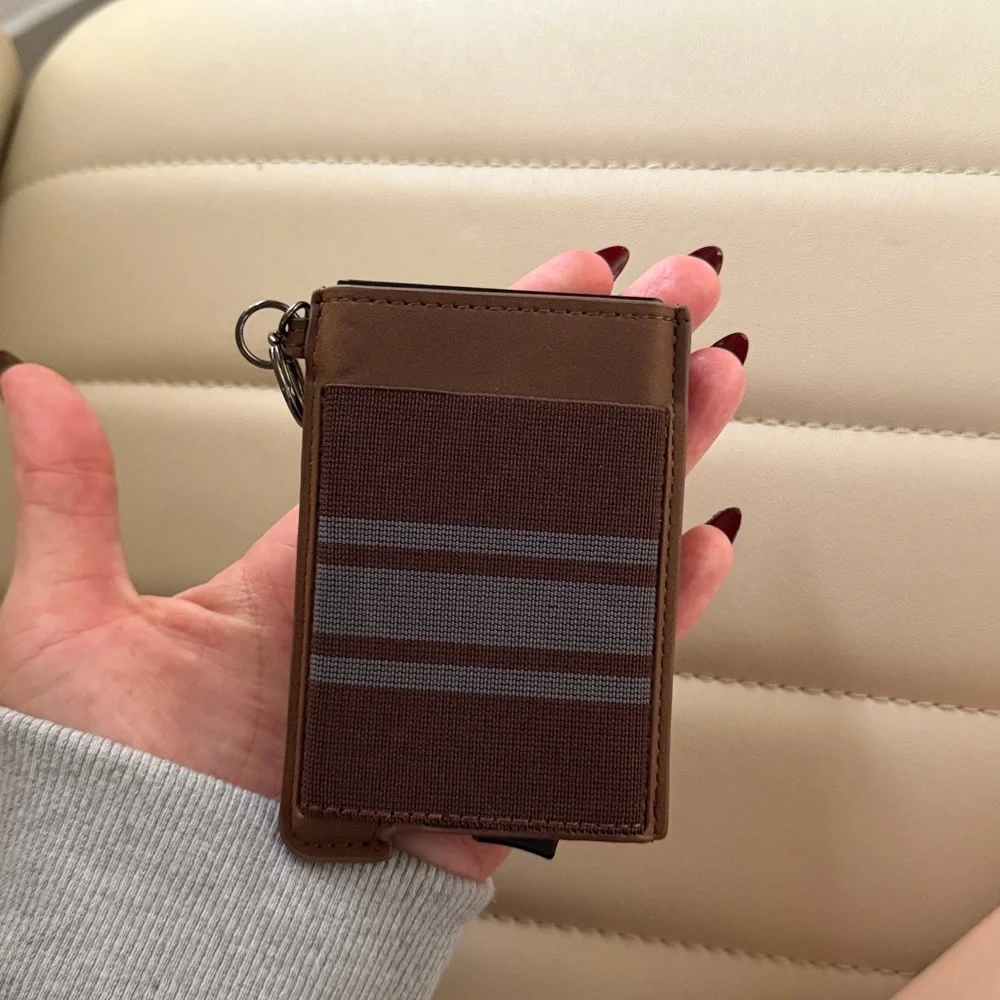 Brown and Gray Men's Wallet card pop up holder